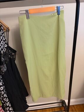 Lime Green Midi Skirt — Sleek High-Waist Design